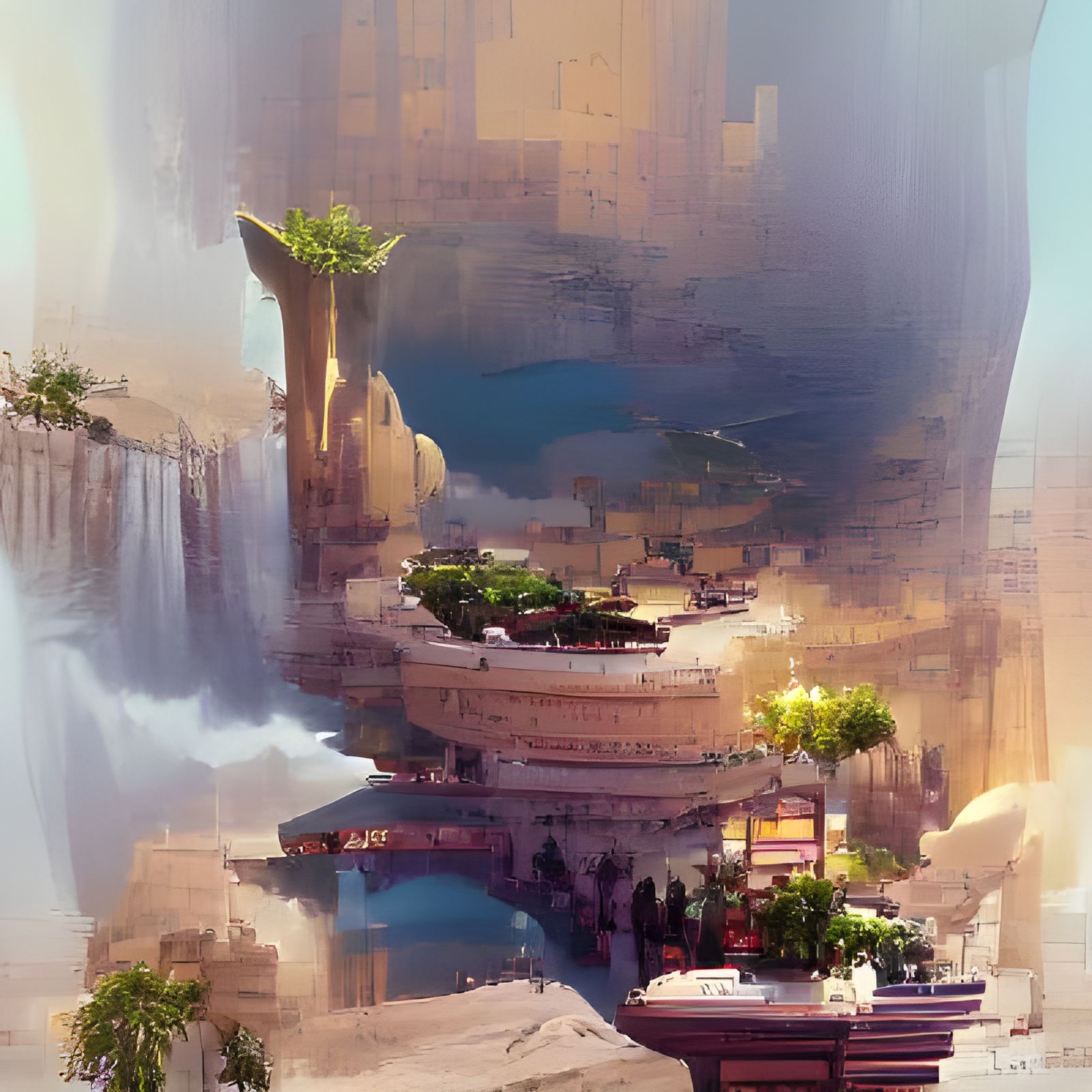 Hanging Garden Palace Oasis in Digital Concept Art
