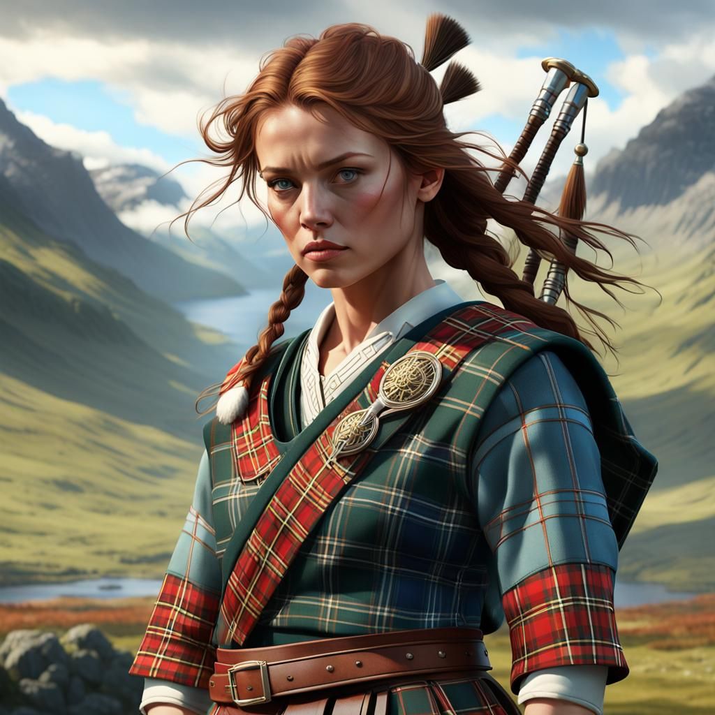Scottish Warrior in Highlands: 3D Rendered Plaid Kilt