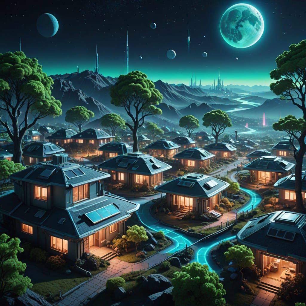 Serene Futuristic Lunar Neighborhood in Ethereal Light
