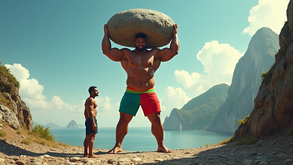 Colossal Bodybuilder Lifts Stone: Fantasy Concept Art