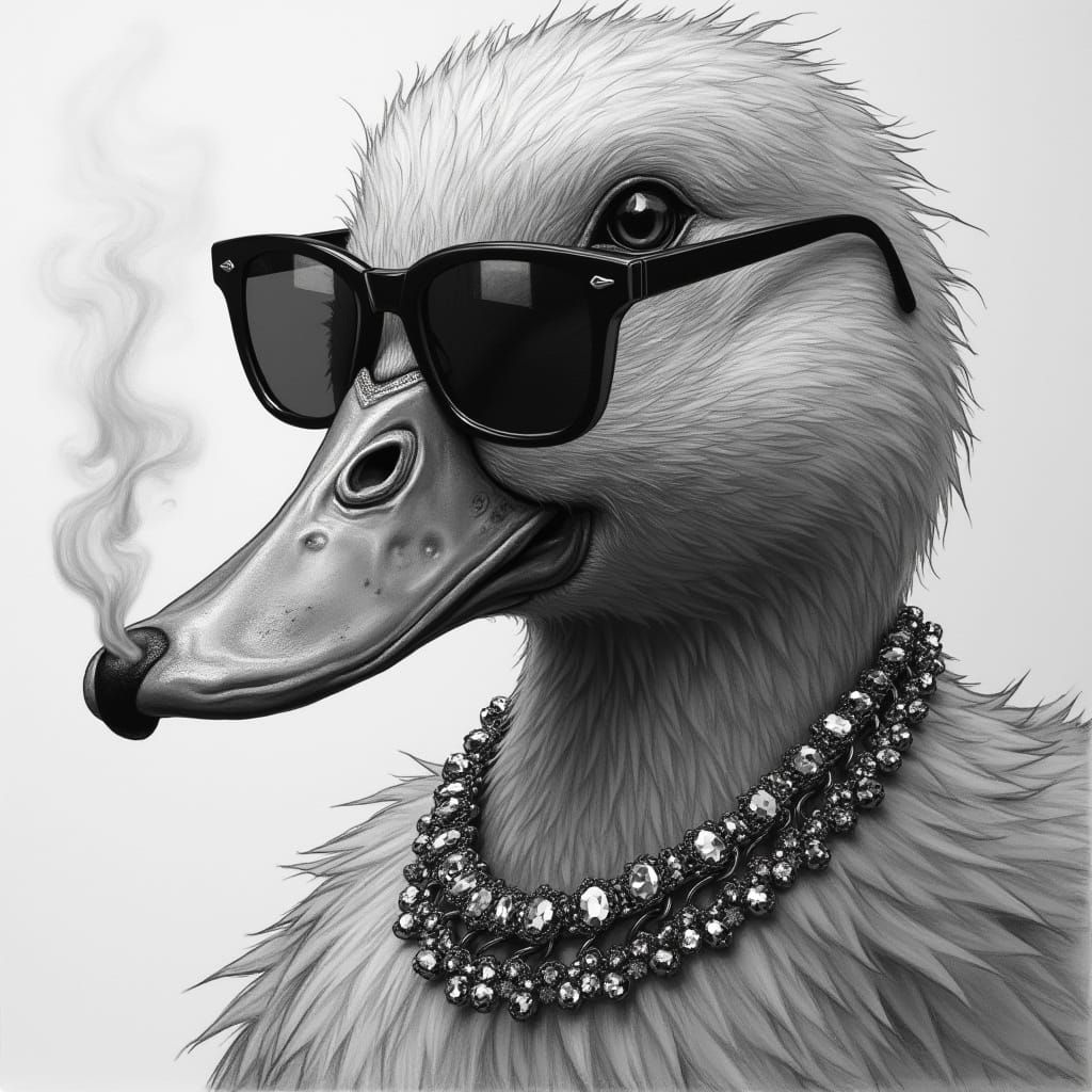 Duck with Sunglasses: A Charcoal Drawing