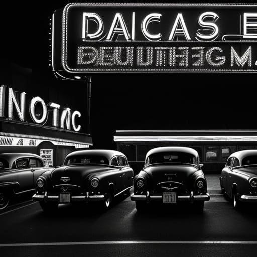 1950s Drive-In Movie Theater in Film Noir Style