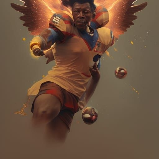 Pele Plays Football with Angels: Hyperdetailed Portrait