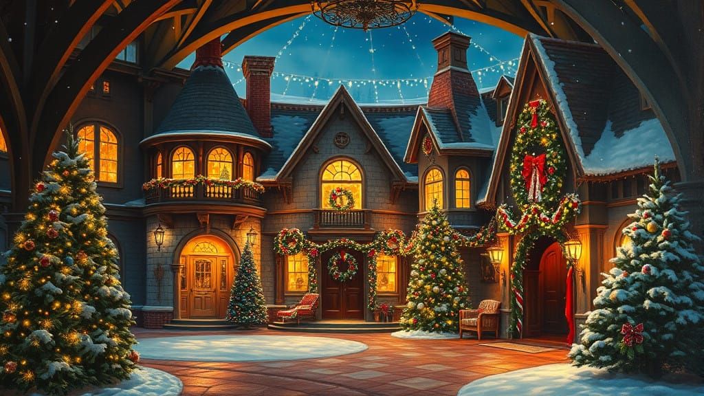 Holiday Mansion in Oil Painting Style