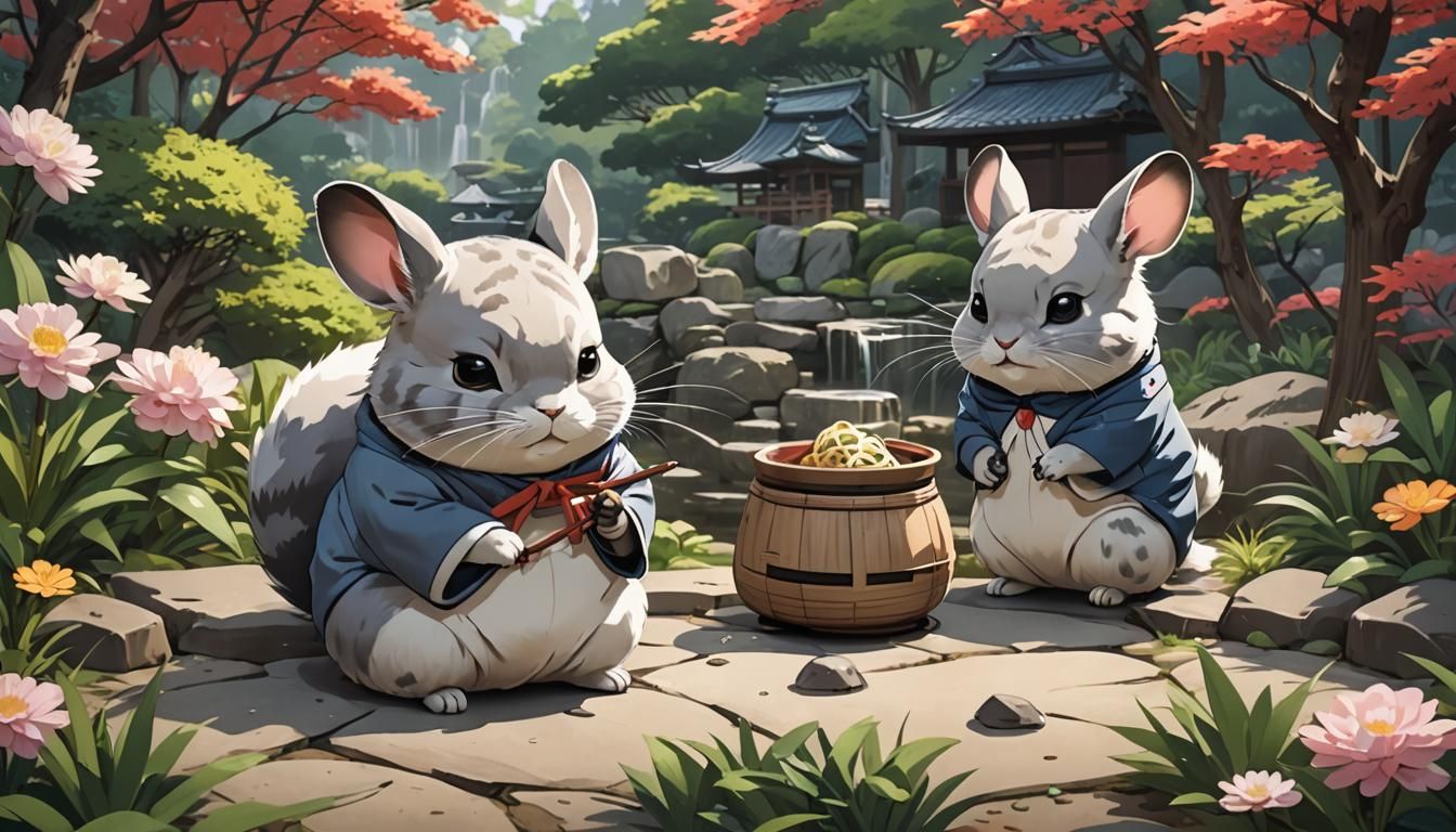 Chinchilla in Japanese Garden: Anime Manga Scan