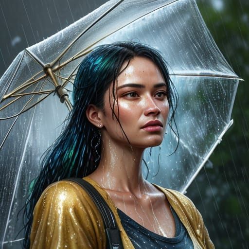Woman in Summer Rain: Hyperrealistic Splash Art