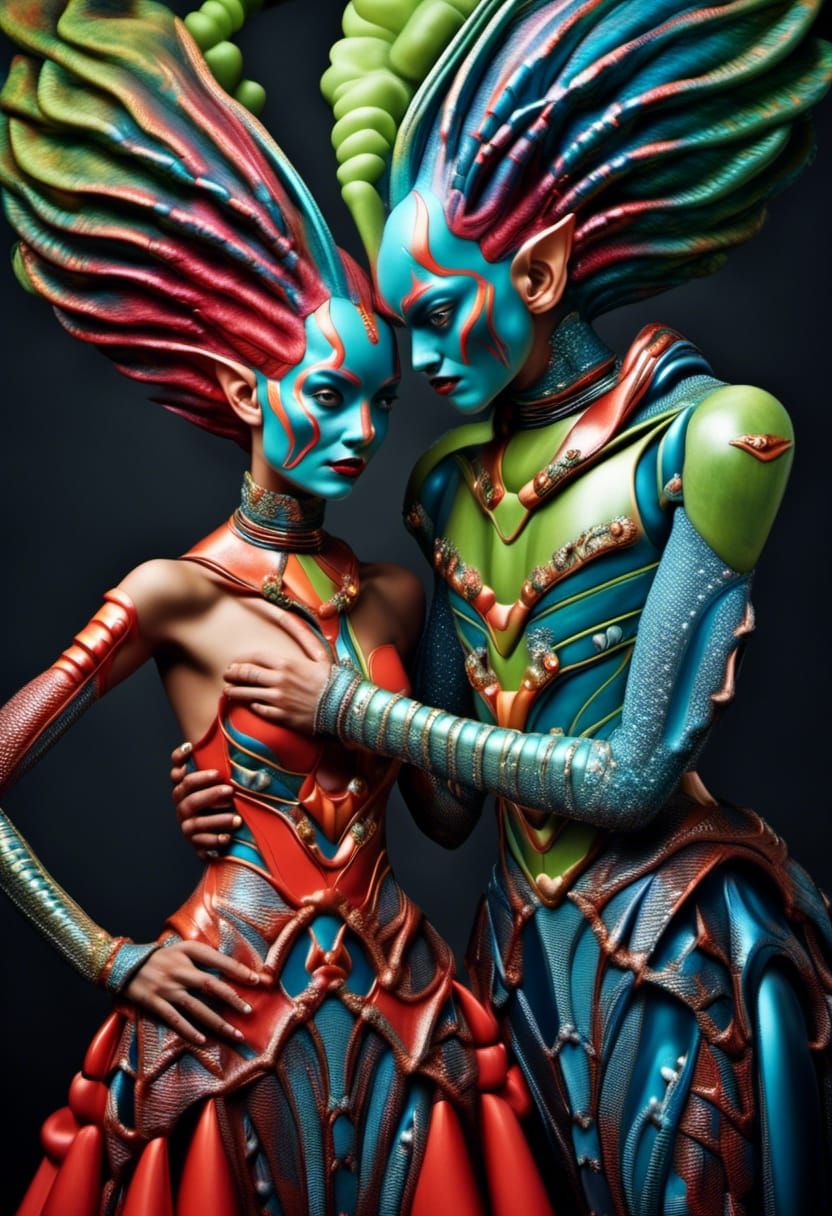 Smiling Aliens and Pets Party: Hyperrealistic Photography