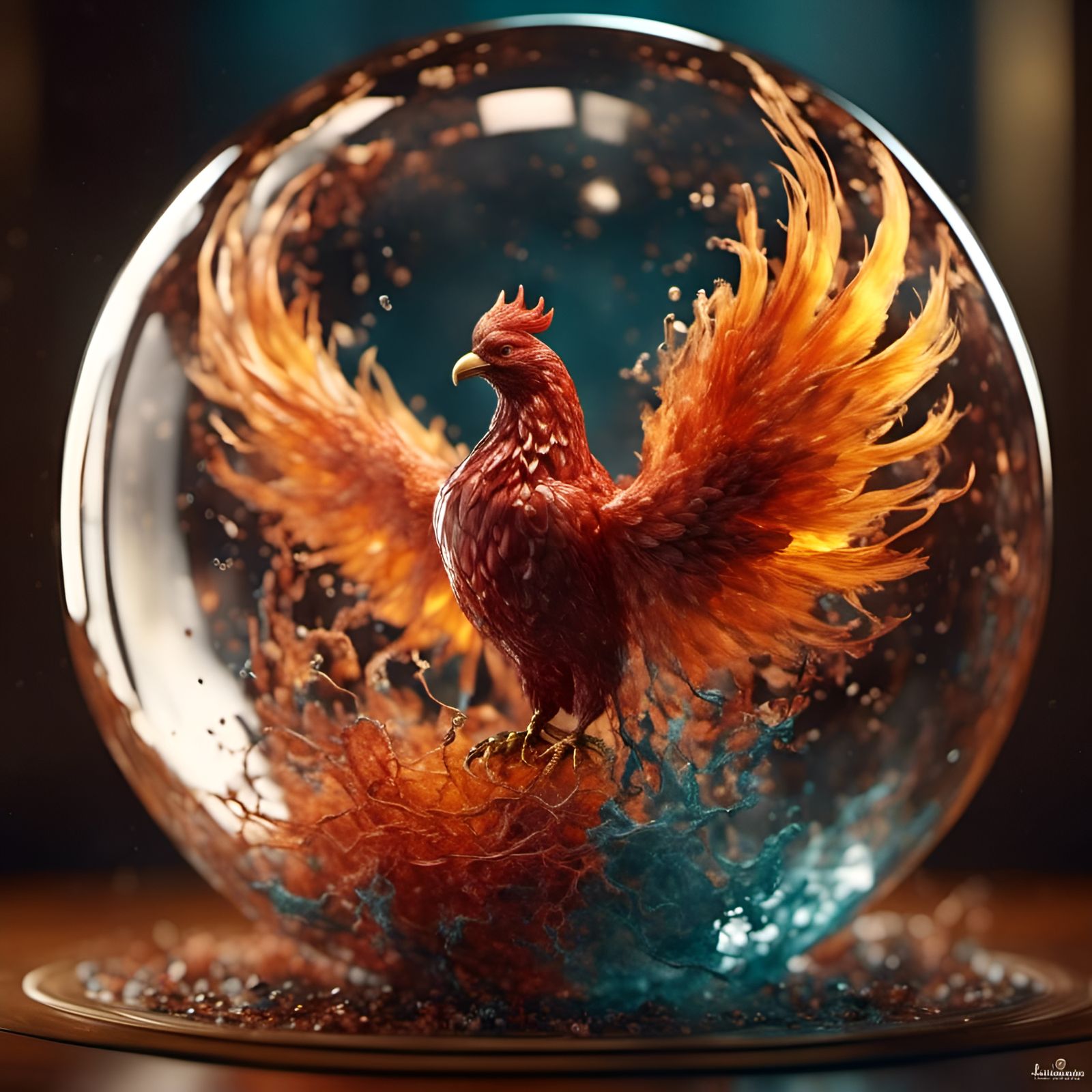 Phoenix in Glass Sphere: Photorealistic CGI Masterpiece