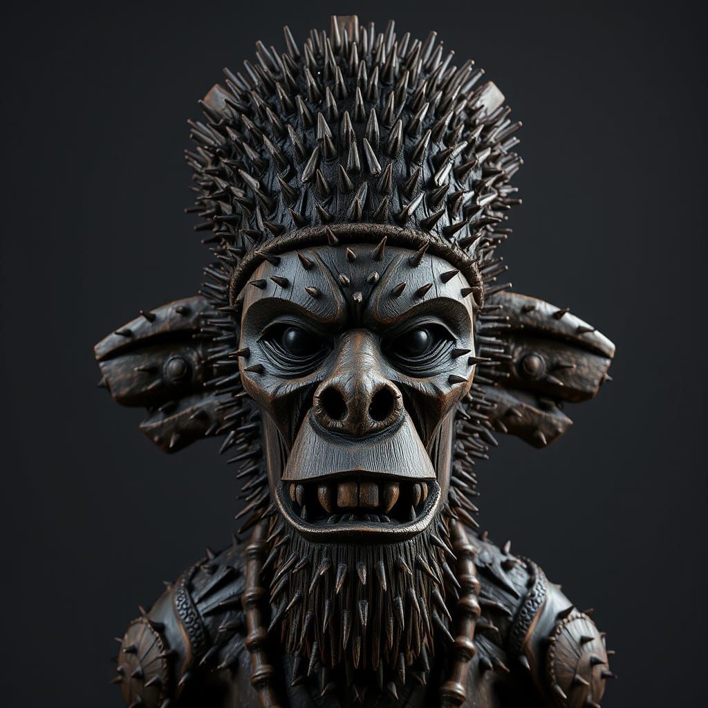 Fierce Nkondi Statue: A Mystical Wooden God Adorned with Nai...