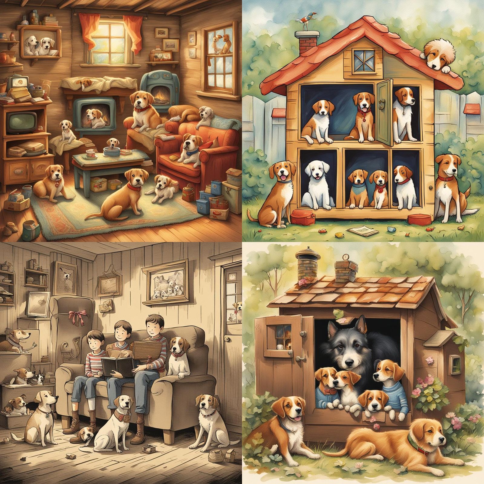 Dog Family's First TV Experience: Cartoon Style