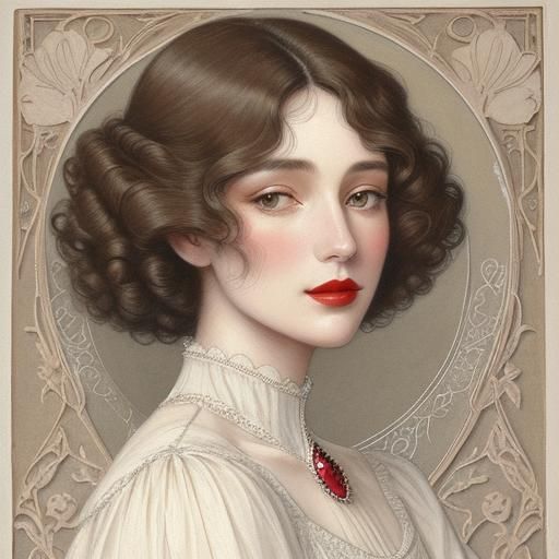 Elegant Crayon Portrait in Art Nouveau Style