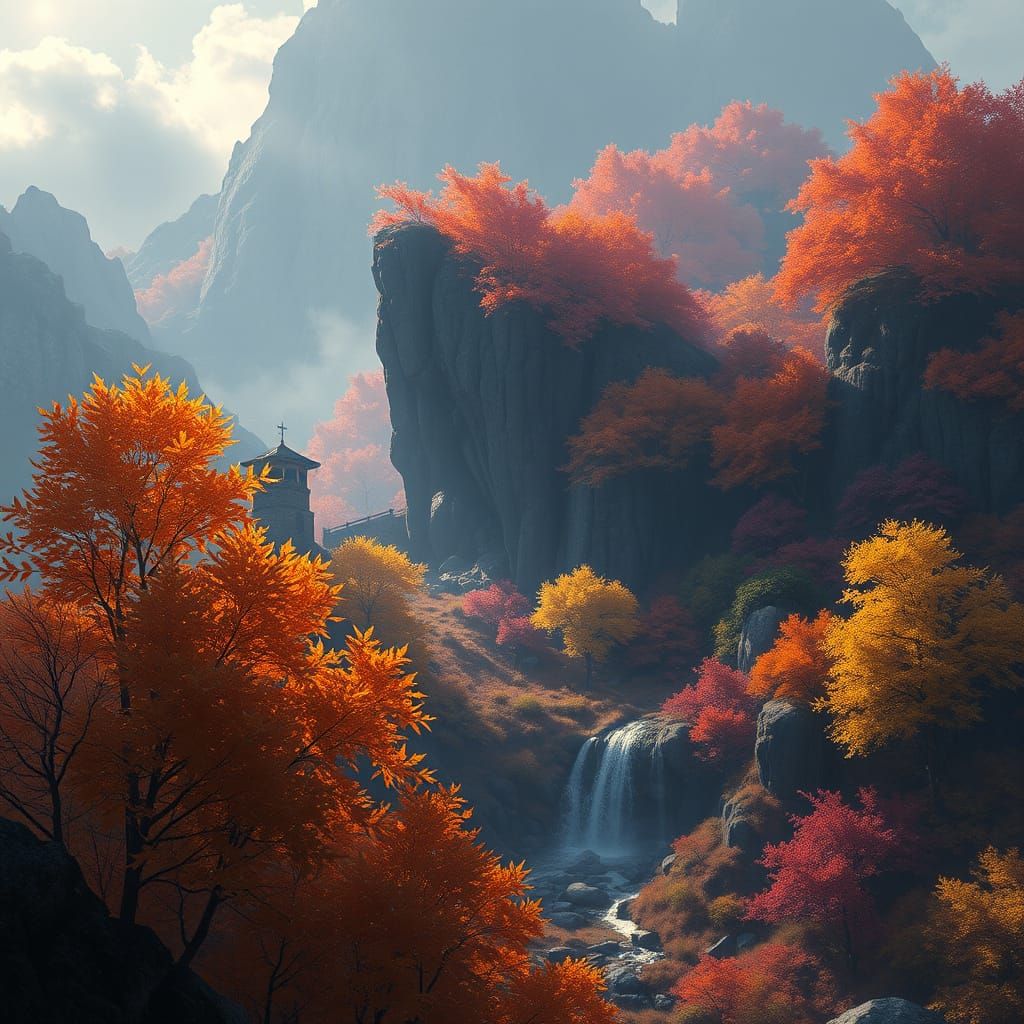 Surreal Autumn Landscape in Deep, Vibrant Colors