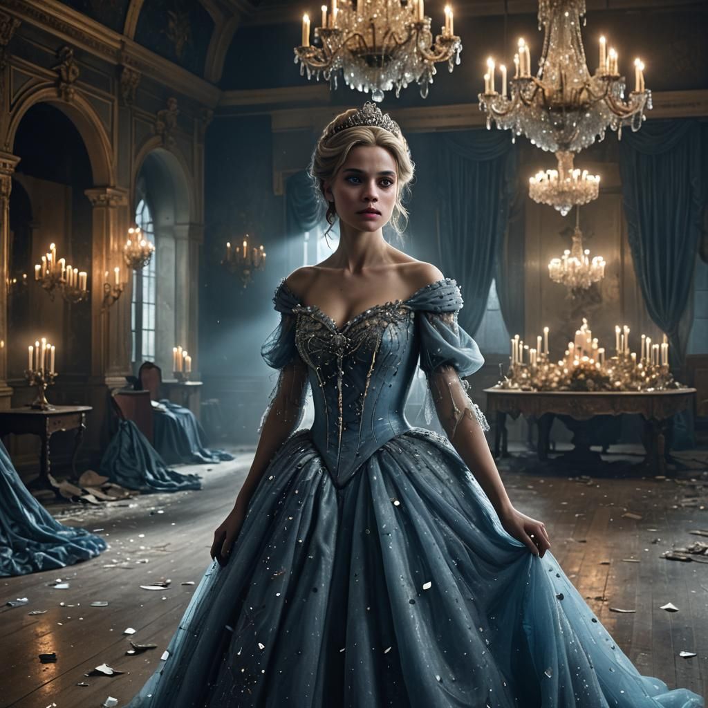 Dark Fantasy Cinderella in Abandoned Ballroom