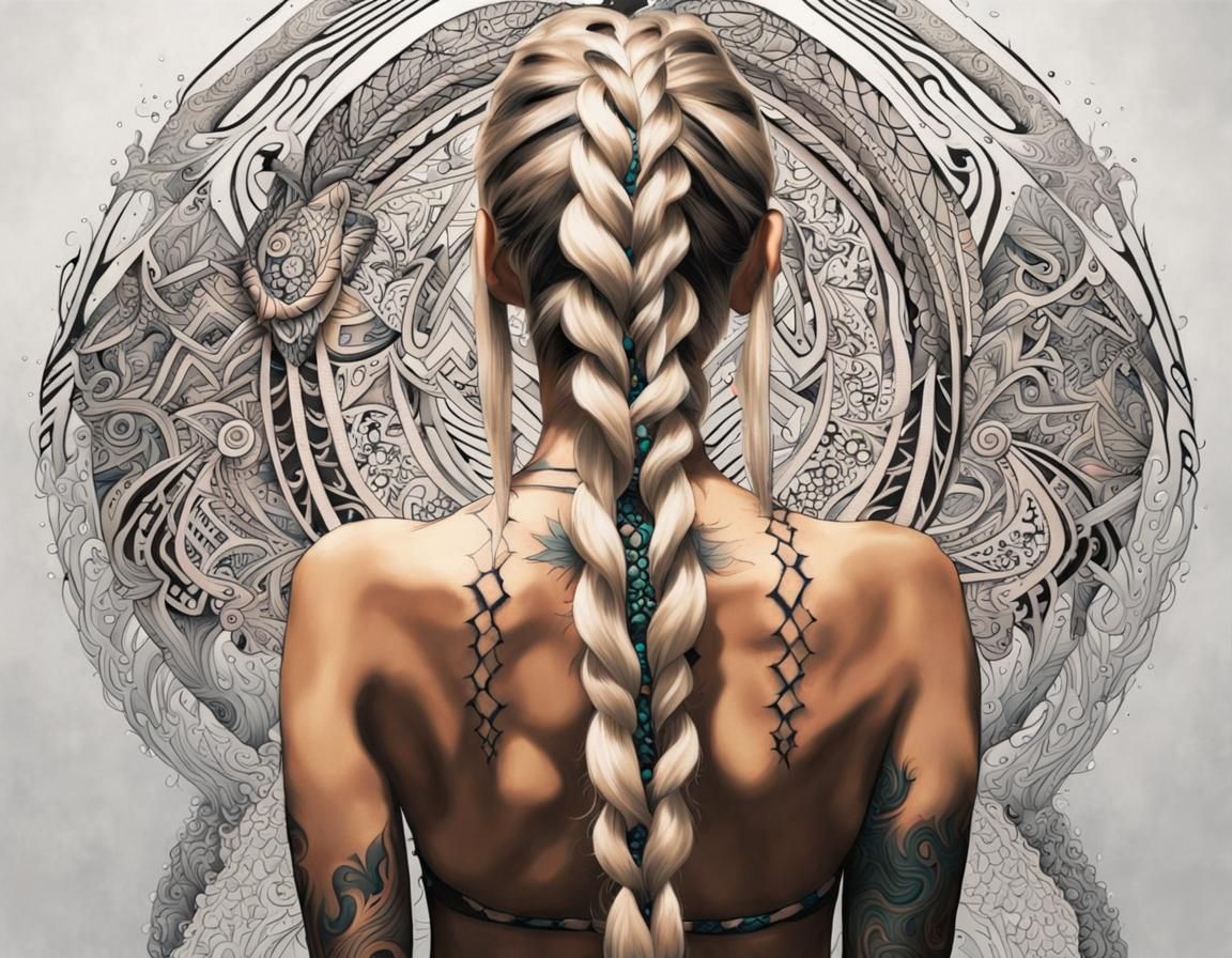 Fractal Tribal Tattoo Art on Girl with Braids