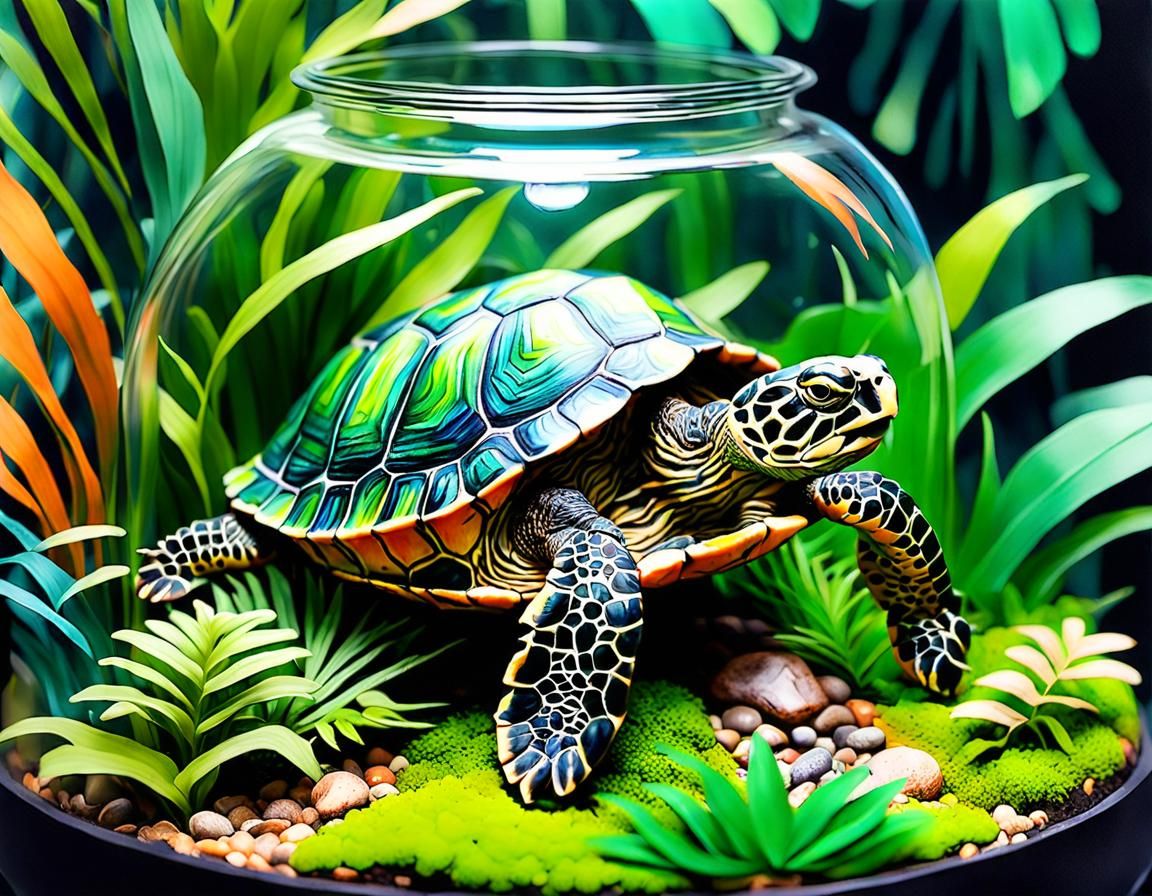 Jungle Terrarium for Turtle in Gouache Style