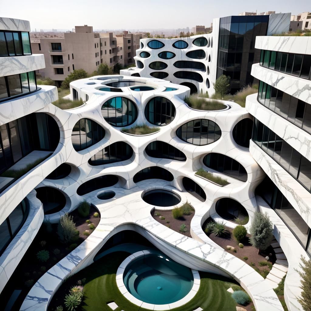 Contemporary Xeriscaping Architecture in Marble and Glass