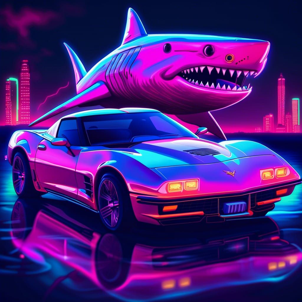 Corvette Shark Hybrid in Synthwave Neon Style