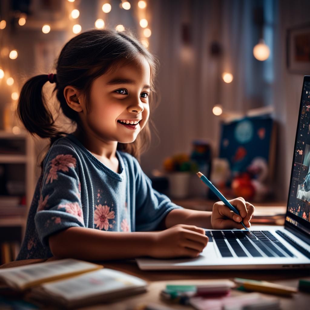 Happy Girl Attending Online Classes in Bedroom