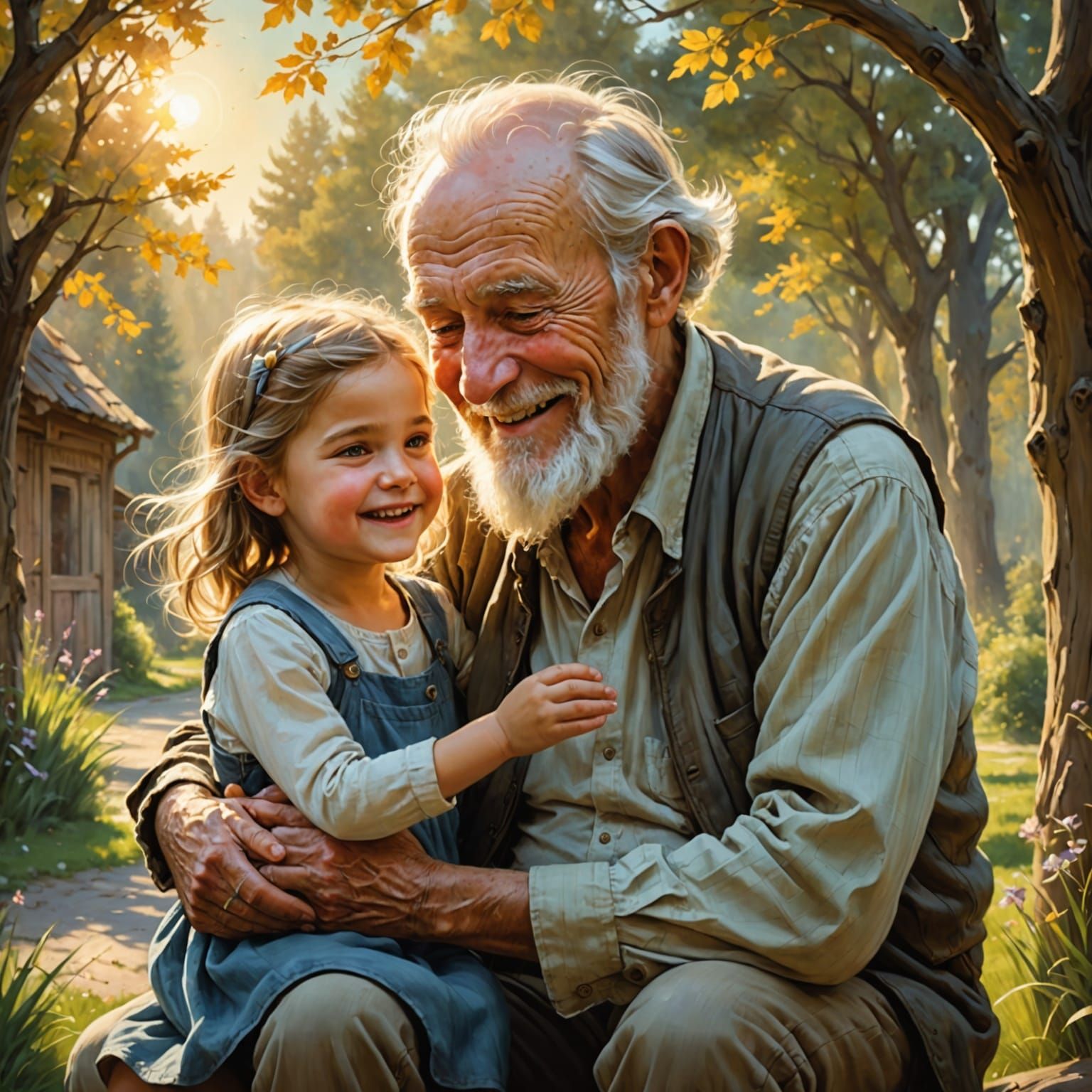 Grandfather and Granddaughter: Airbrushed Surreal Portrait