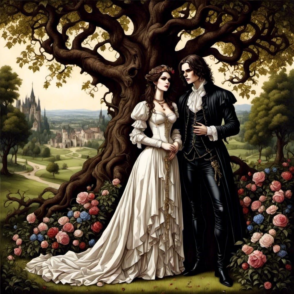Romantic Renaissance Couple in Garden Setting