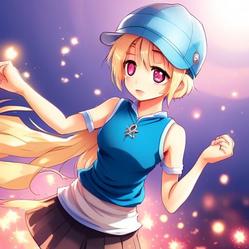 Blonde Freckled Girl in Anime Style