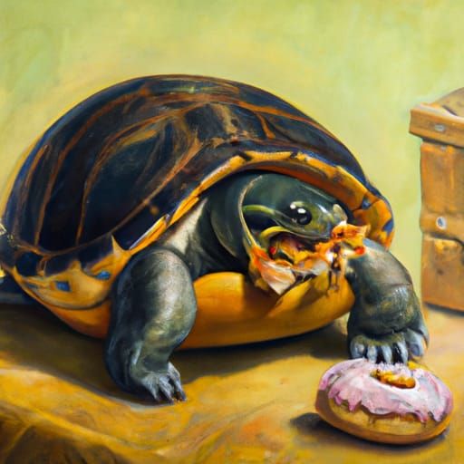 Turtle Eats Donut: An Oil Painting by James Gurney