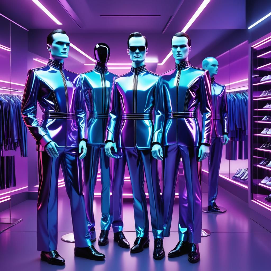 Kraftwerk Band as Mannequins in Sci-Fi Store