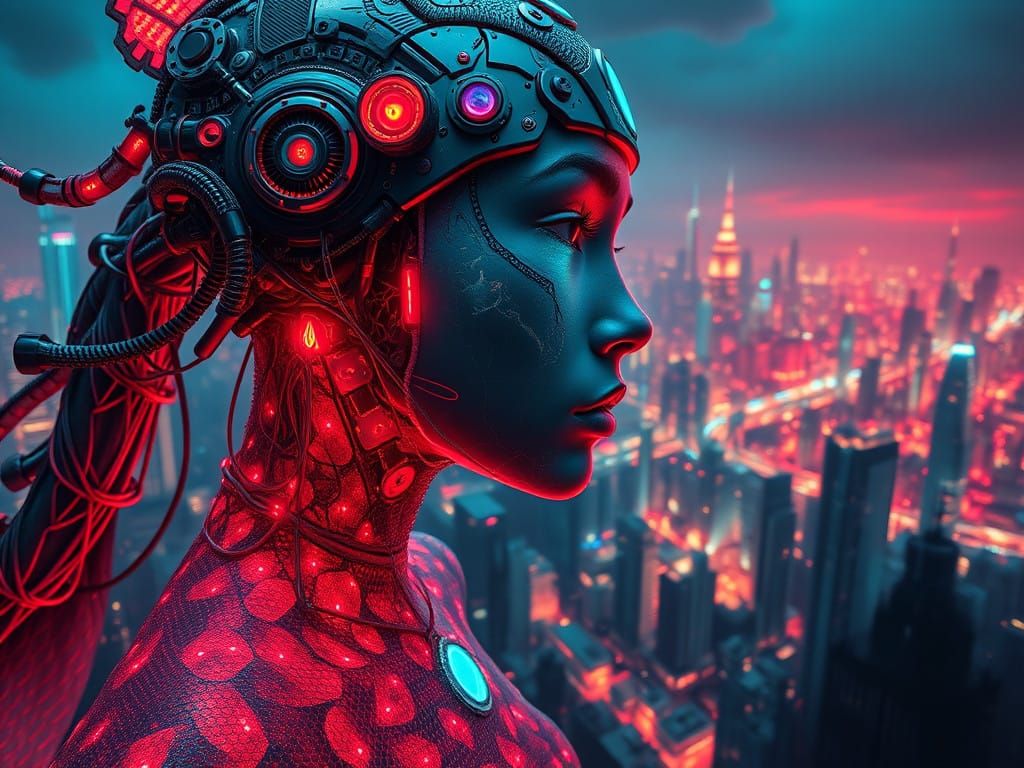 Bioluminescent Mermaid in Cyberpunk Biopunk Style