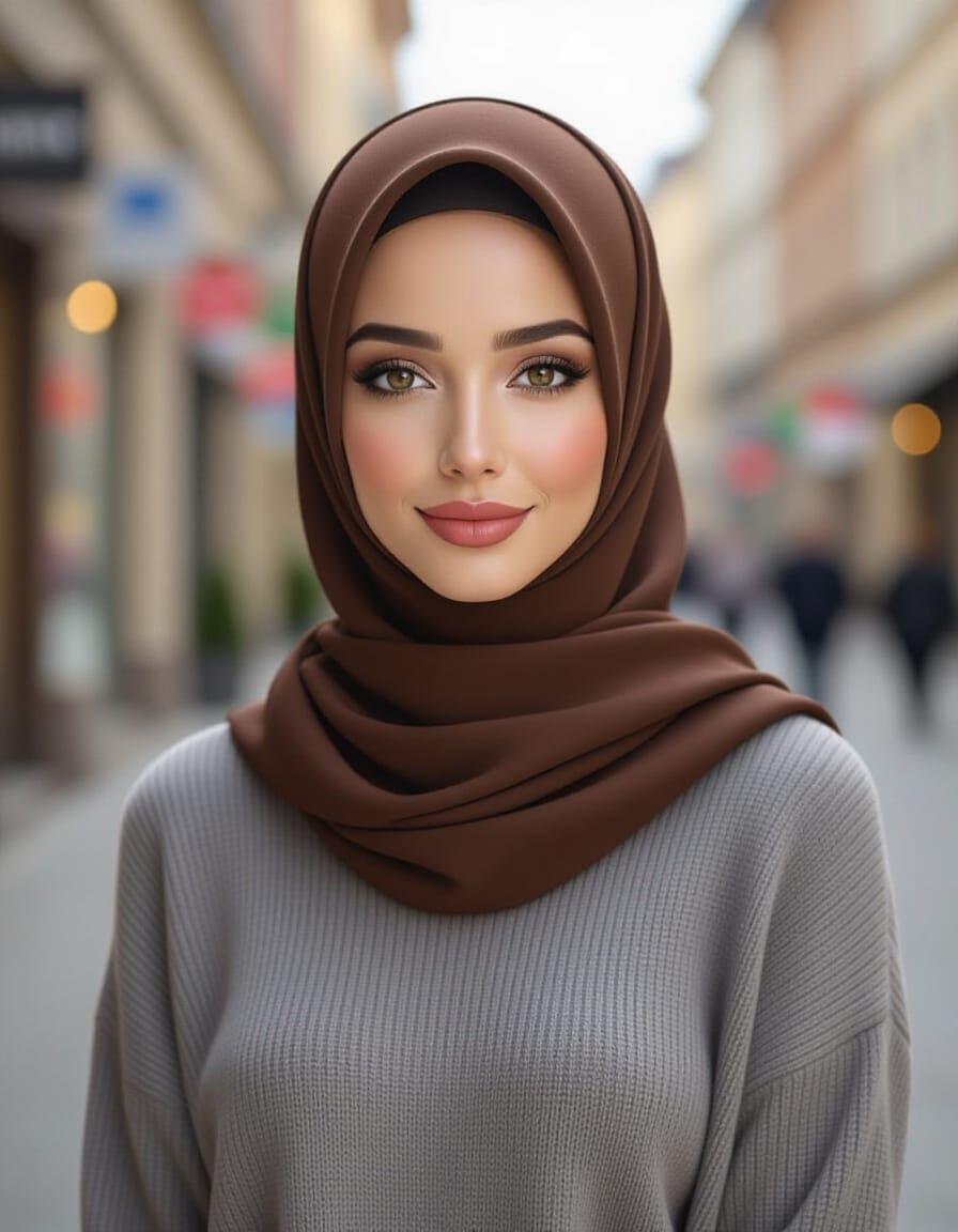 Elegant Woman in Hijab, Photorealistic Oil Painting