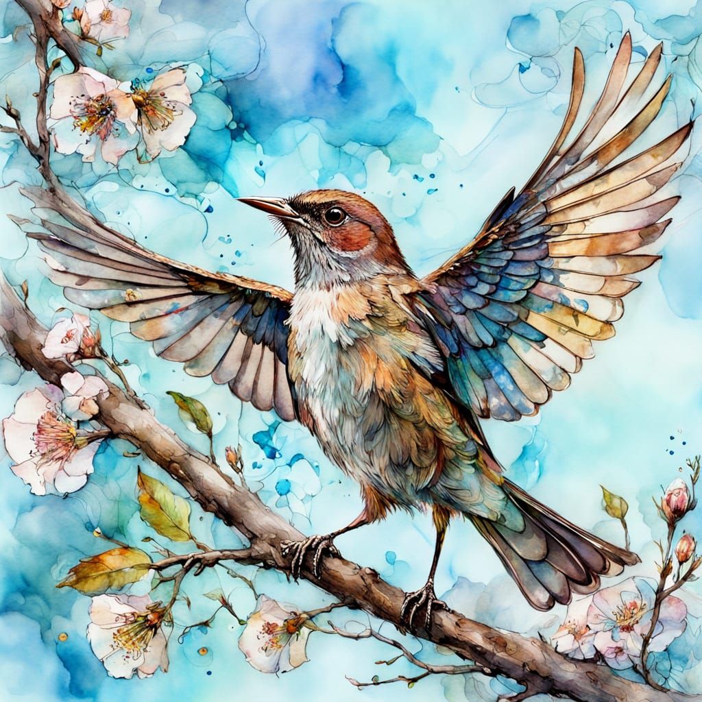 Whimsical Nightingale in a Fantastical Floral Haven