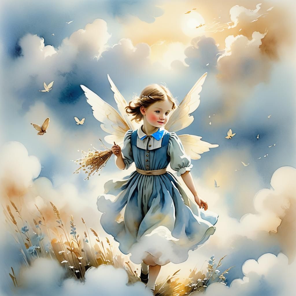 Calm Fairy in Watercolor Dreamscape
