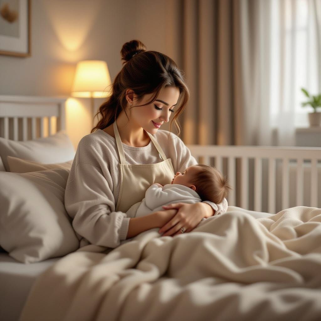 Mother Soothes Baby in Cozy Bedroom, Pixar 3D Style