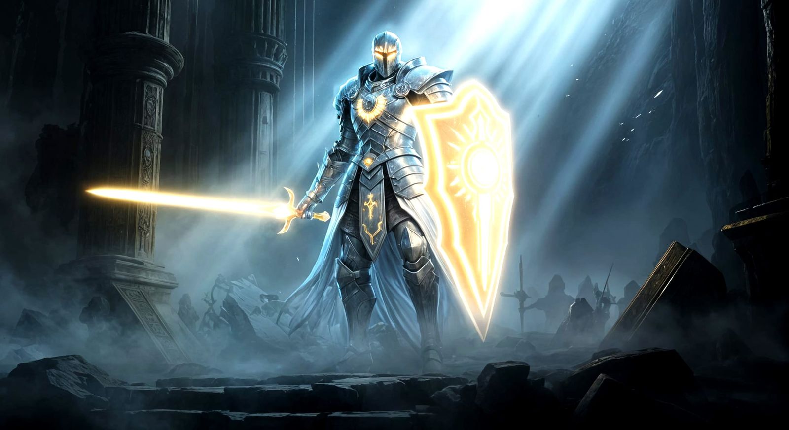 Ethereal Spirit Knight Guarding Crumbling Fortress