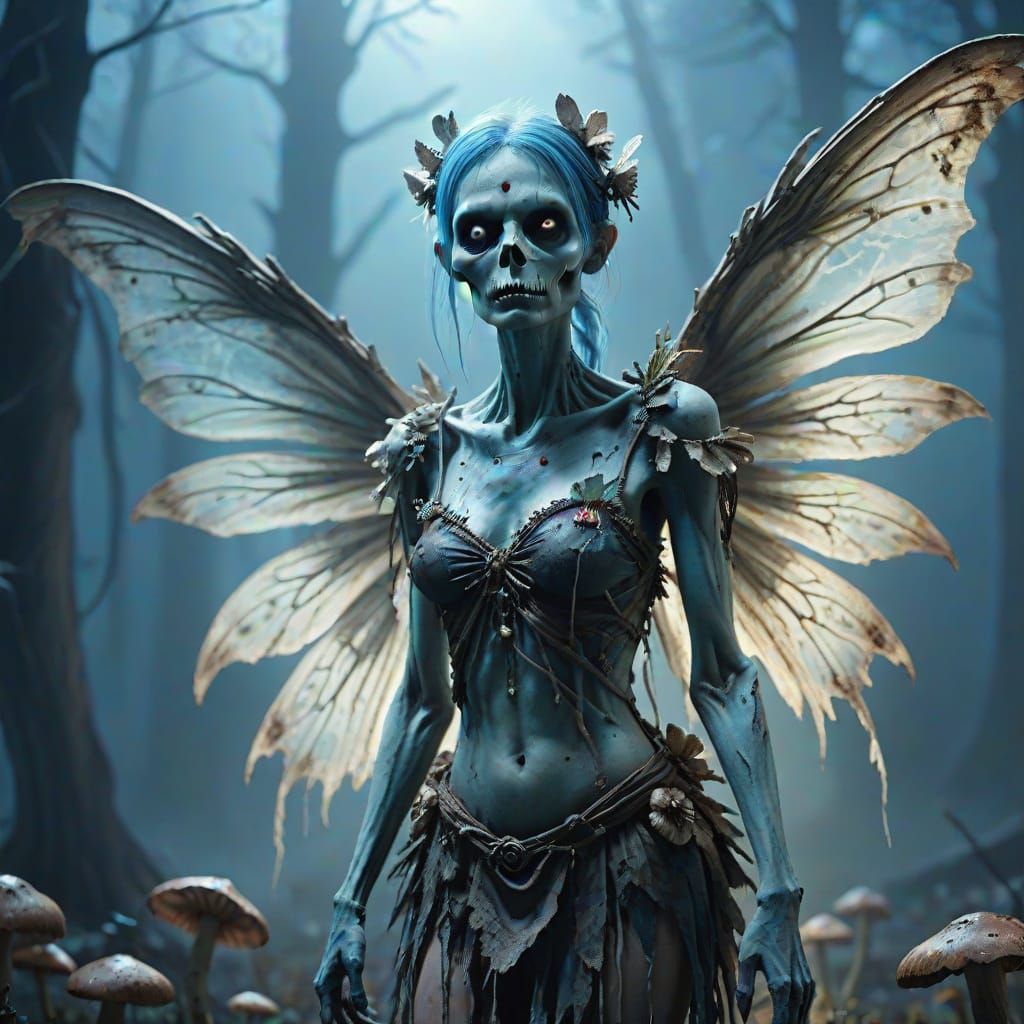 Undead Zombie Fairy in Eerie Blue Light