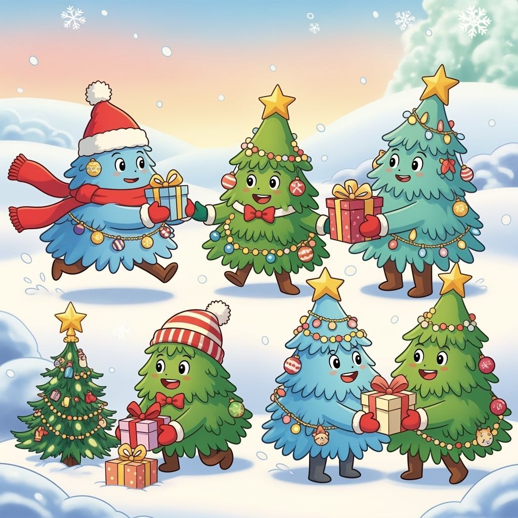 Anthropomorphic Christmas Trees Prepare for Festive Celebrat...