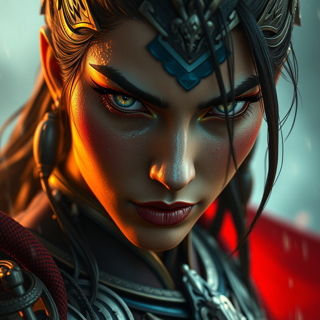 Princess Azula Hyperrealistic Close-Up in the Rain