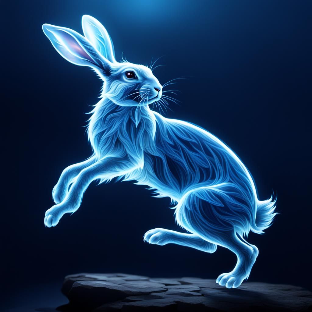 Ethereal Blue Rabbit Patronus in Fantasy Style