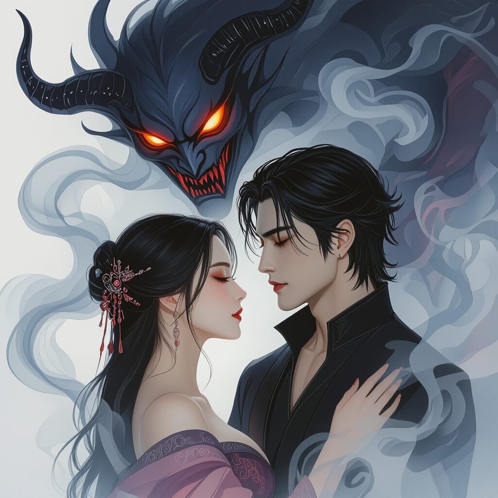 Vampire's Embrace: Watercolor Gothic Surrealism