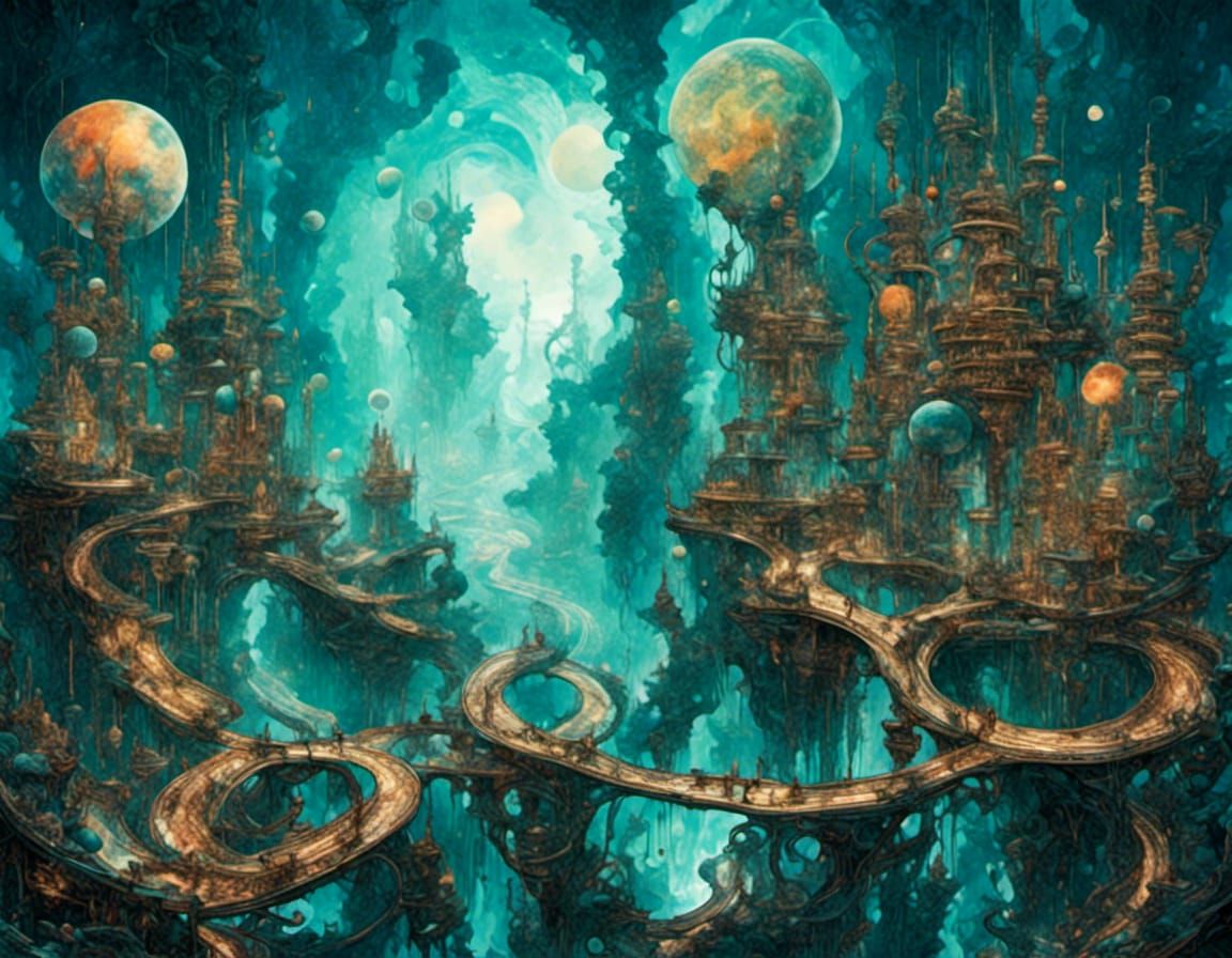 Vast Marble Landscape with Jade Statues in Cyberpunk Style