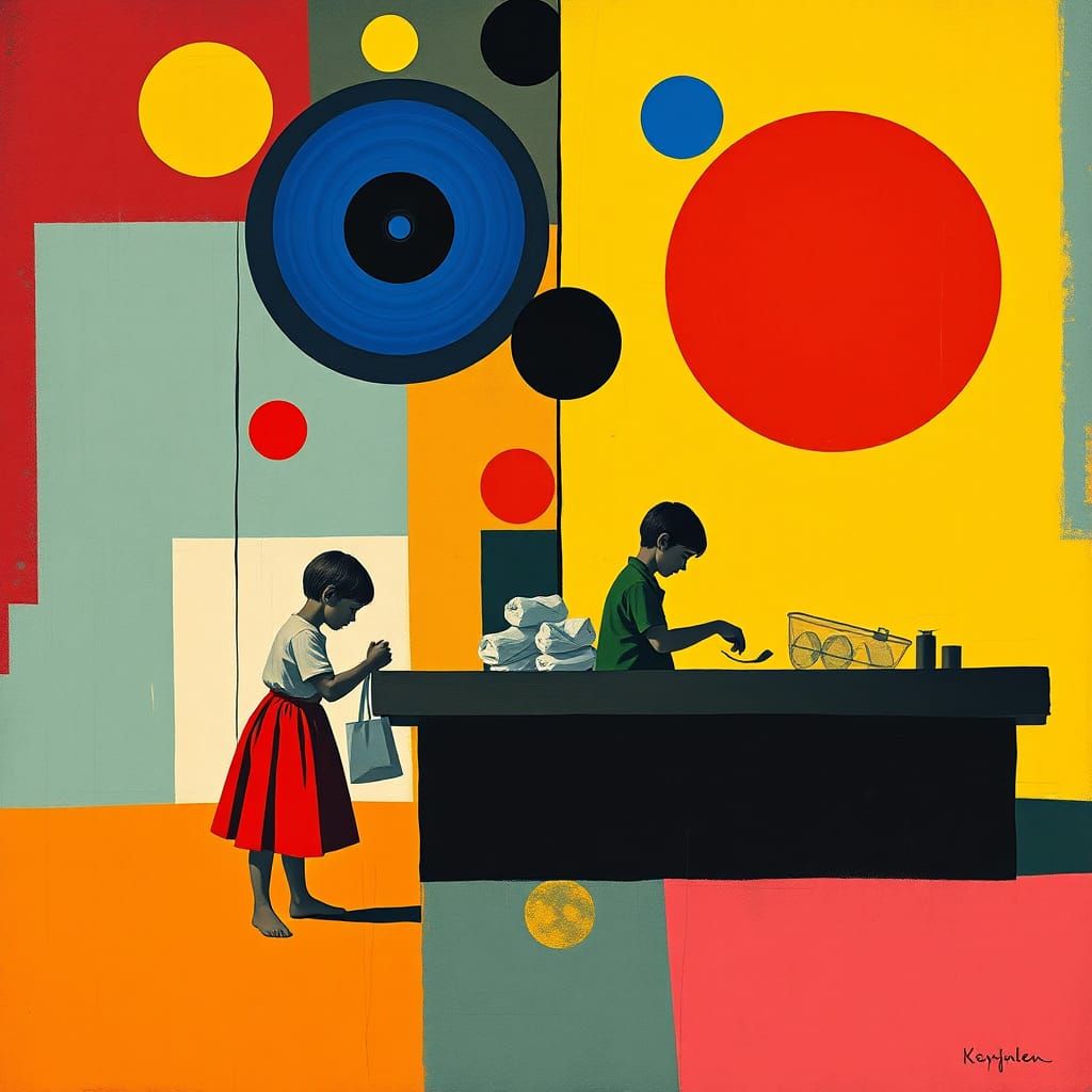 Child Factory Workers: Abstract Expressionist Digital Art