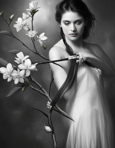 Arrow Splits Jasmine Flower in Half: Monochrome Art