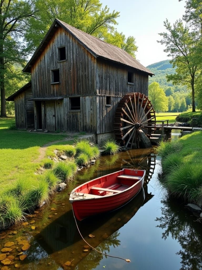 Charming Creek Sawmill with Water Wheel: Photo-Realistic