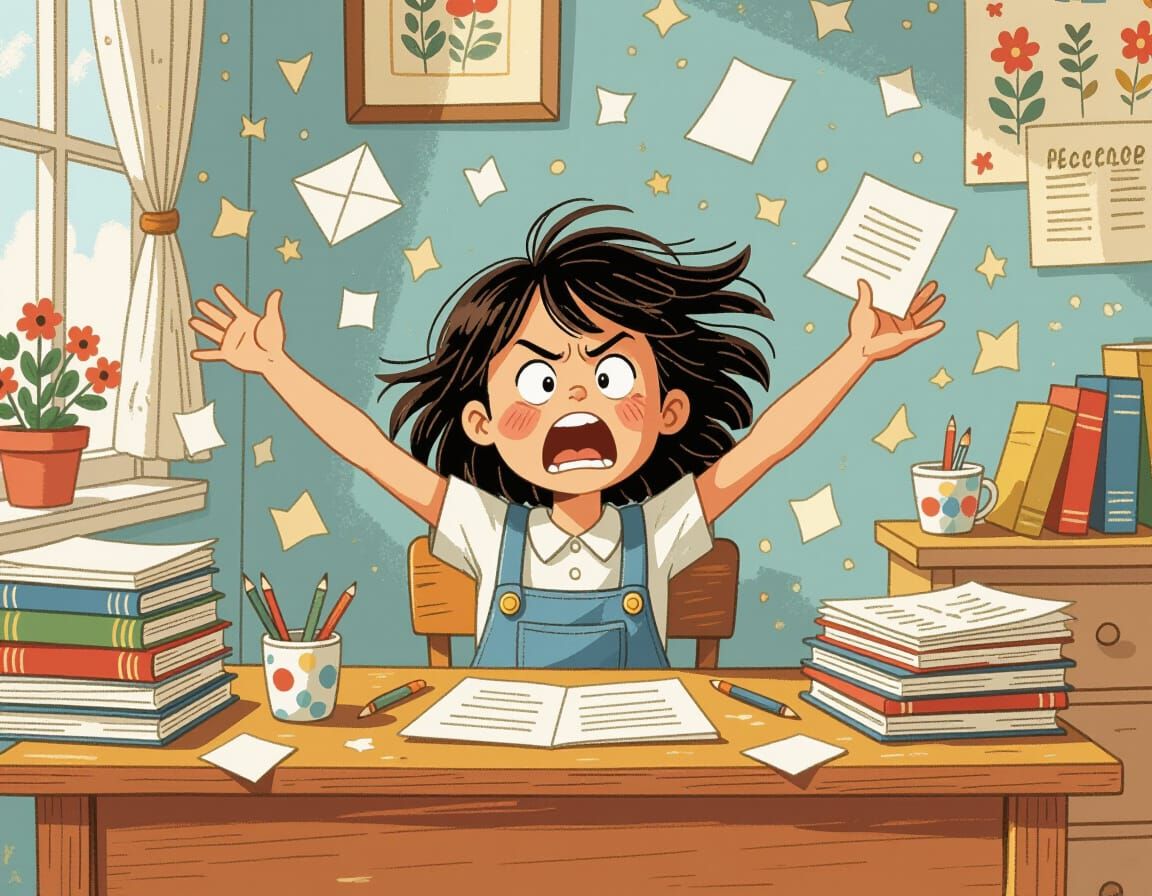 Girl's Tantrum in Whimsical Abstract Illustration