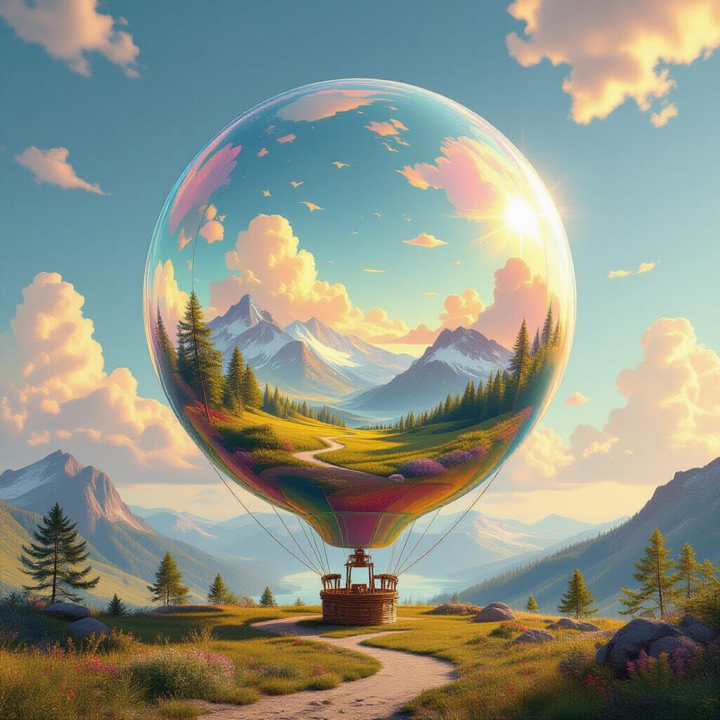 Giant Glass Balloon with Fairytale Landscape