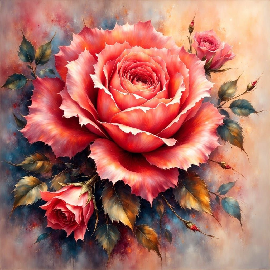 Hyperreal Red Rose Oil Painting on Canvas