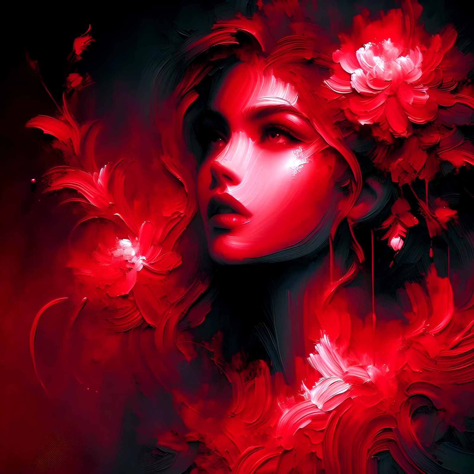 Ethereal Woman in Red: An Impressionist Impasto Portrait