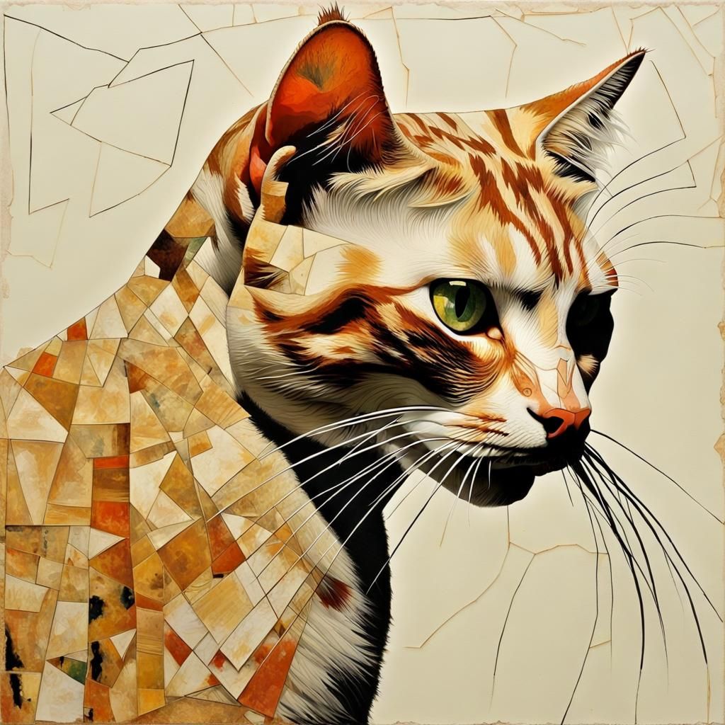 Intricate Collage of a Cat in Varied Styles