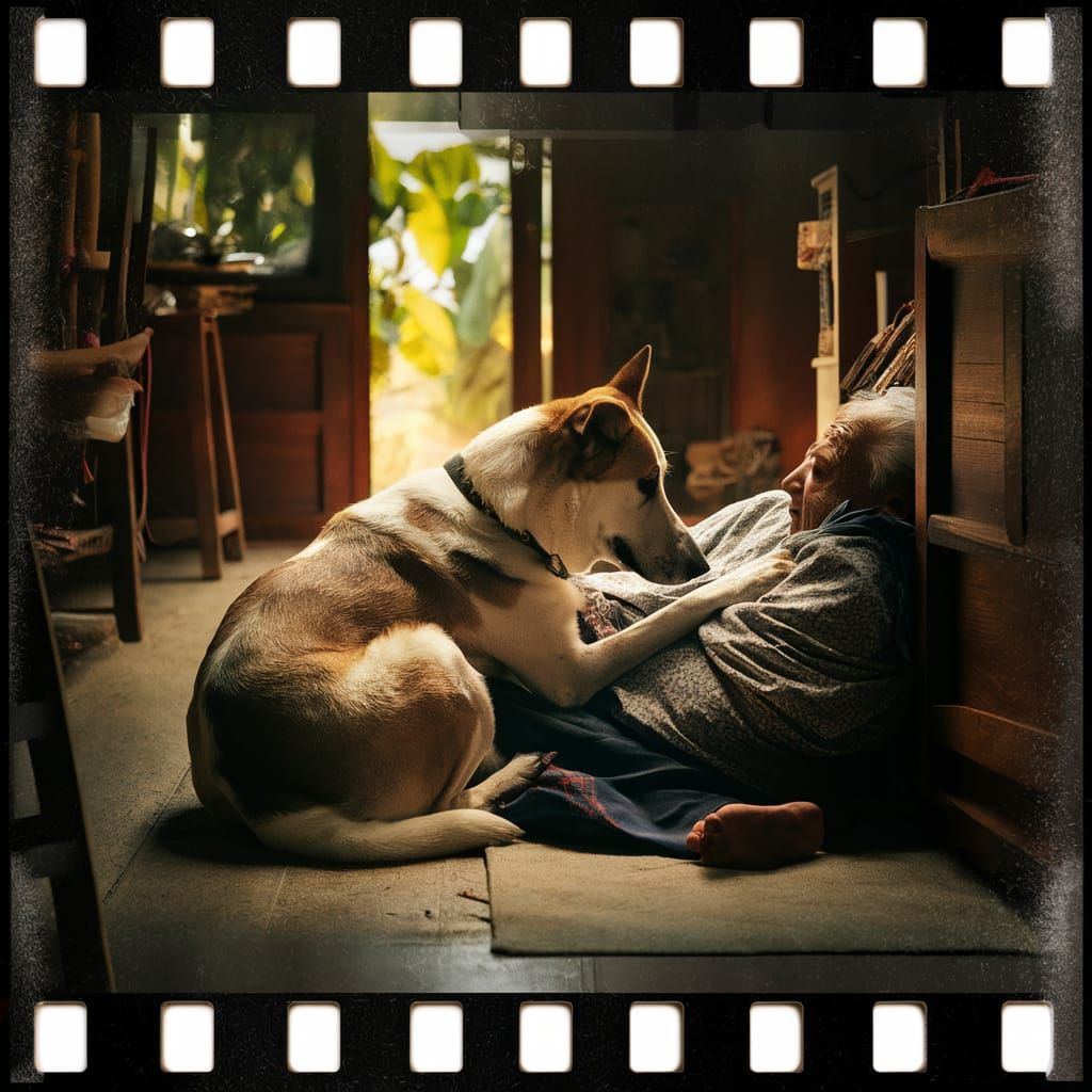 Loyal Askal Dog Cares for Elderly Owner: Cinematic Still