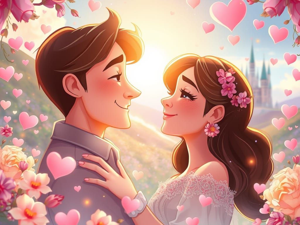 Disney-Inspired Whimsy: Tender Couple Surrounded by Ethereal...