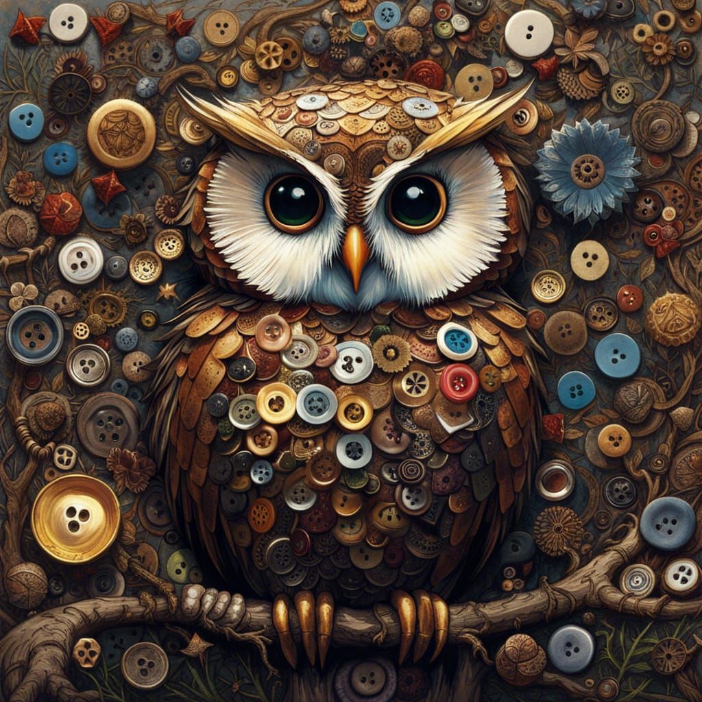 Button Owl Matte Painting Album Cover Art